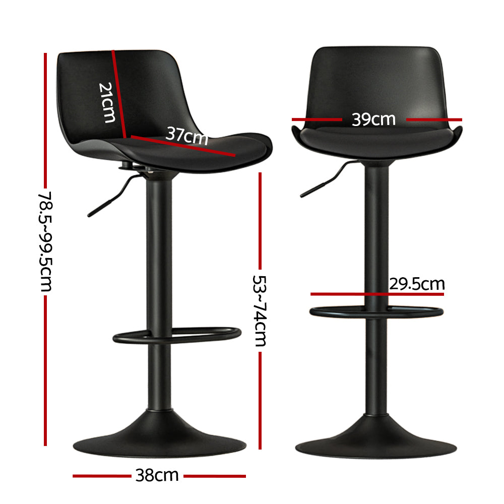 2x Bar Stools Padded Seat Gas Lift Black
