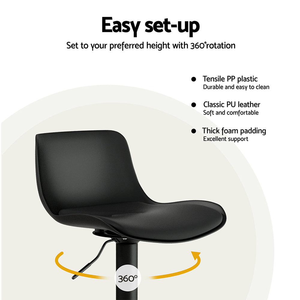 2x Bar Stools Padded Seat Gas Lift Black