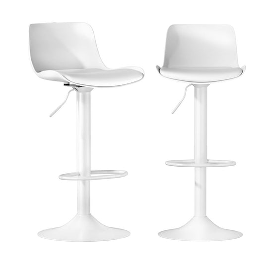Set of 2 Swivel Bar Stools - White Leather Gas Lift - Table & Bar Stools