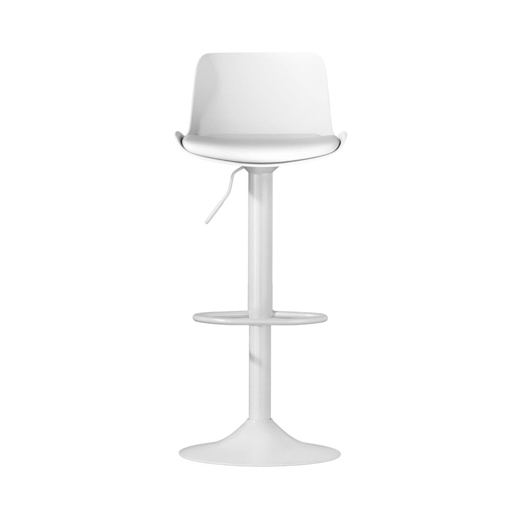 Set of 2 Swivel Bar Stools - White Leather Gas Lift