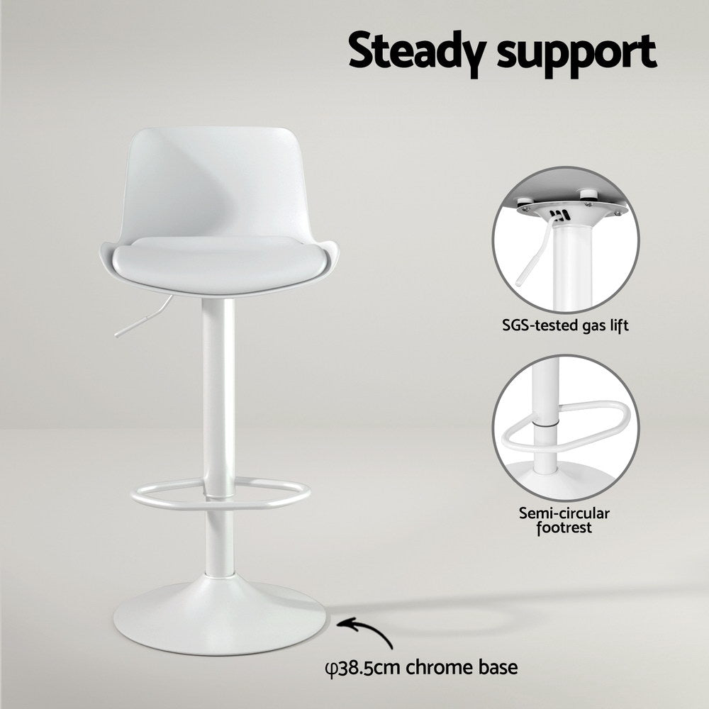 Set of 2 Swivel Bar Stools - White Leather Gas Lift