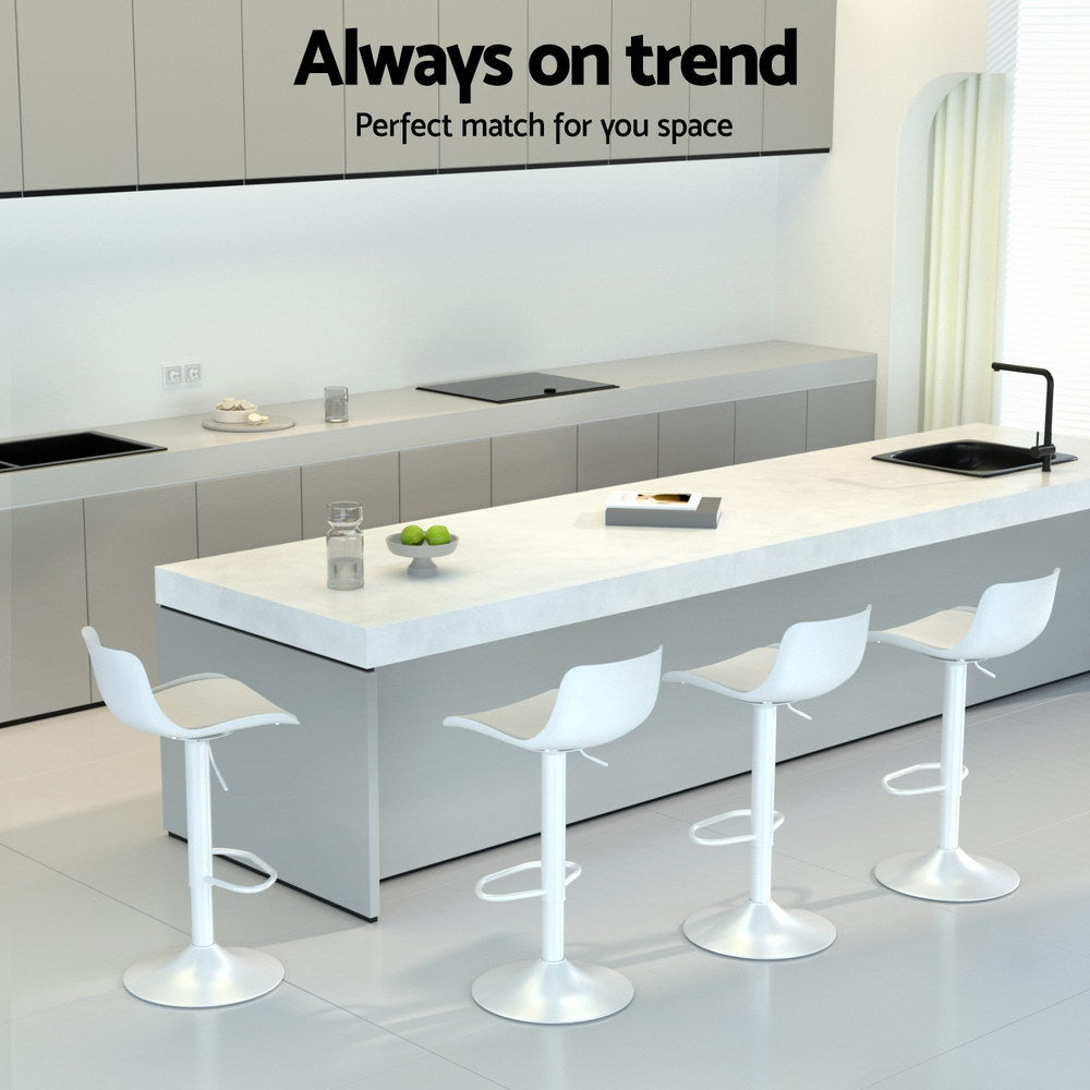 Set of 2 Swivel Bar Stools - White Leather Gas Lift
