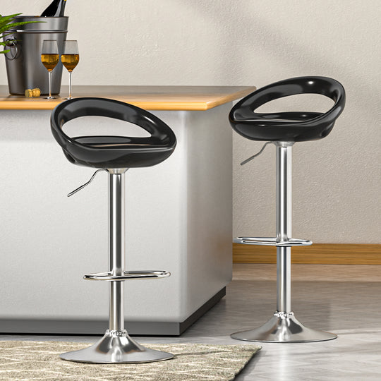 Swivel - 2x Bar Stools Gas Lift Plastic Seat Black
