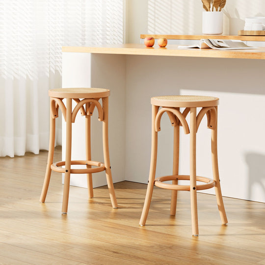 Stylish Counter Chairs with Wooden and Rattan Design
