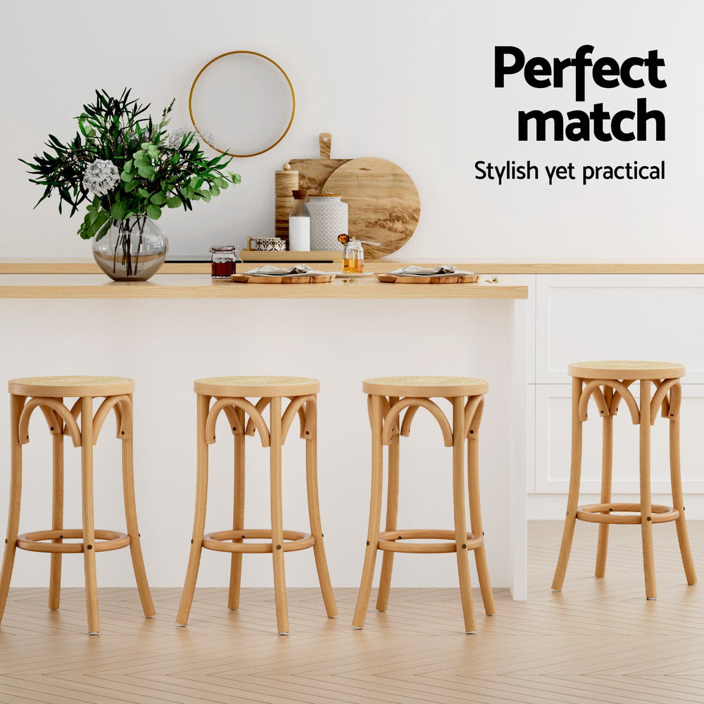 4X Bar Stoosl Rattan Seat Wooden