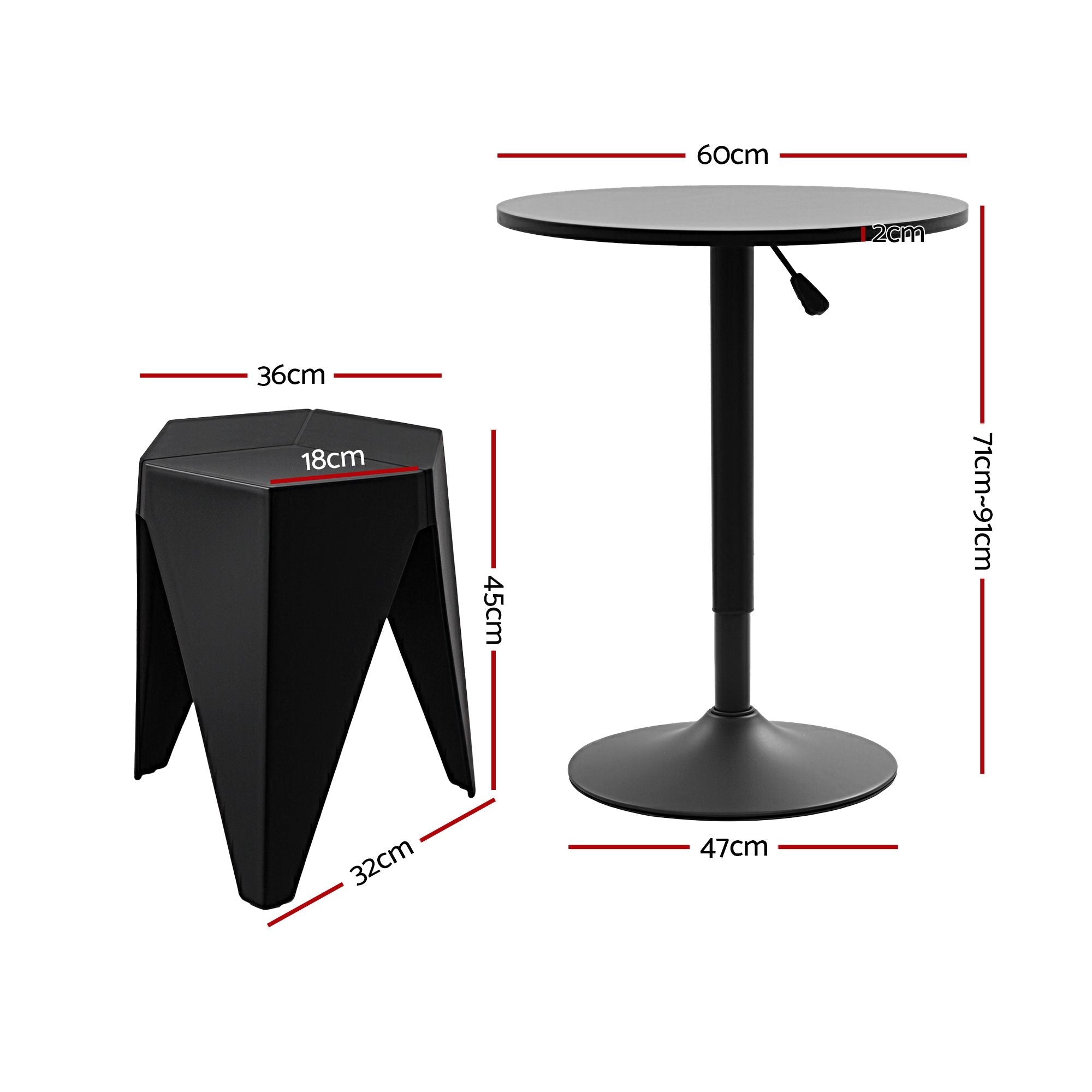 Bar Stools Table Set 3 Piece Black Cafe | Simpledeals