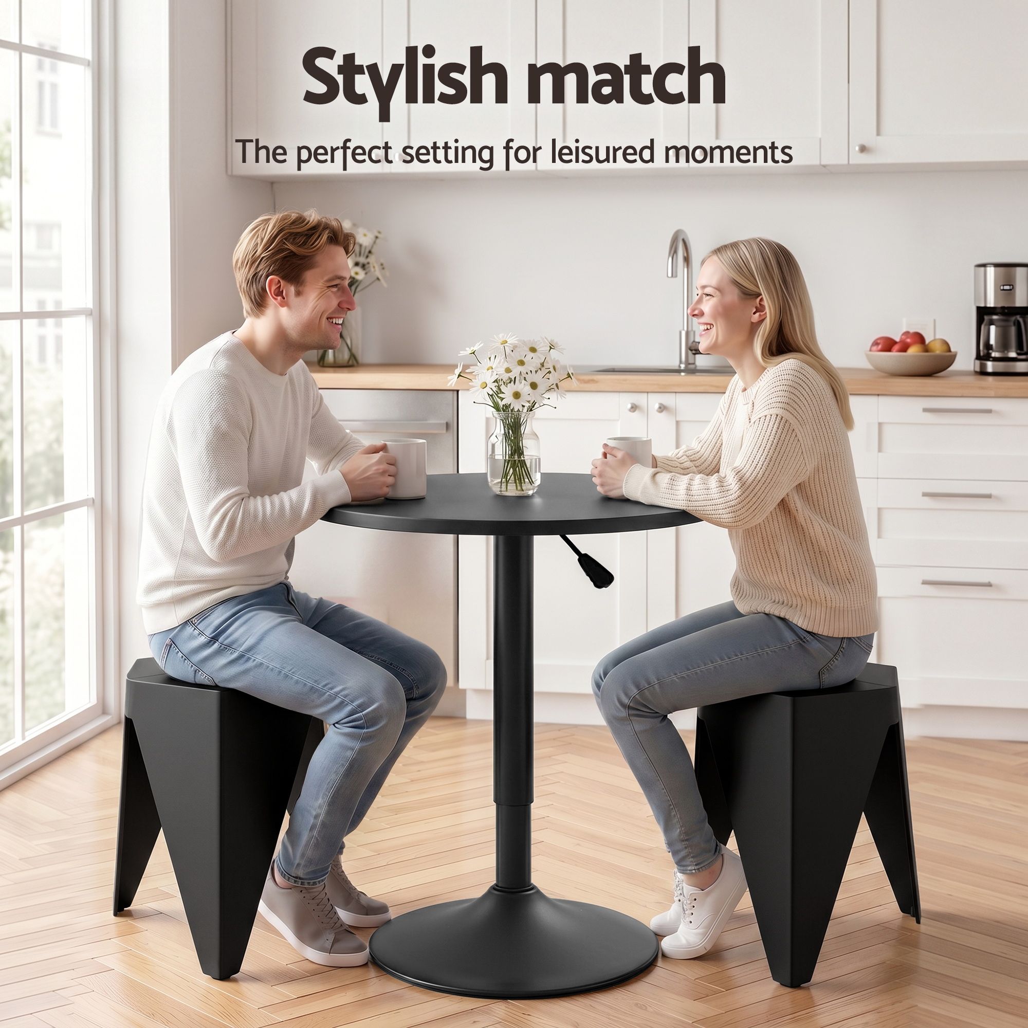 Bar Stools Table Set 3 Piece Black Cafe | Simpledeals