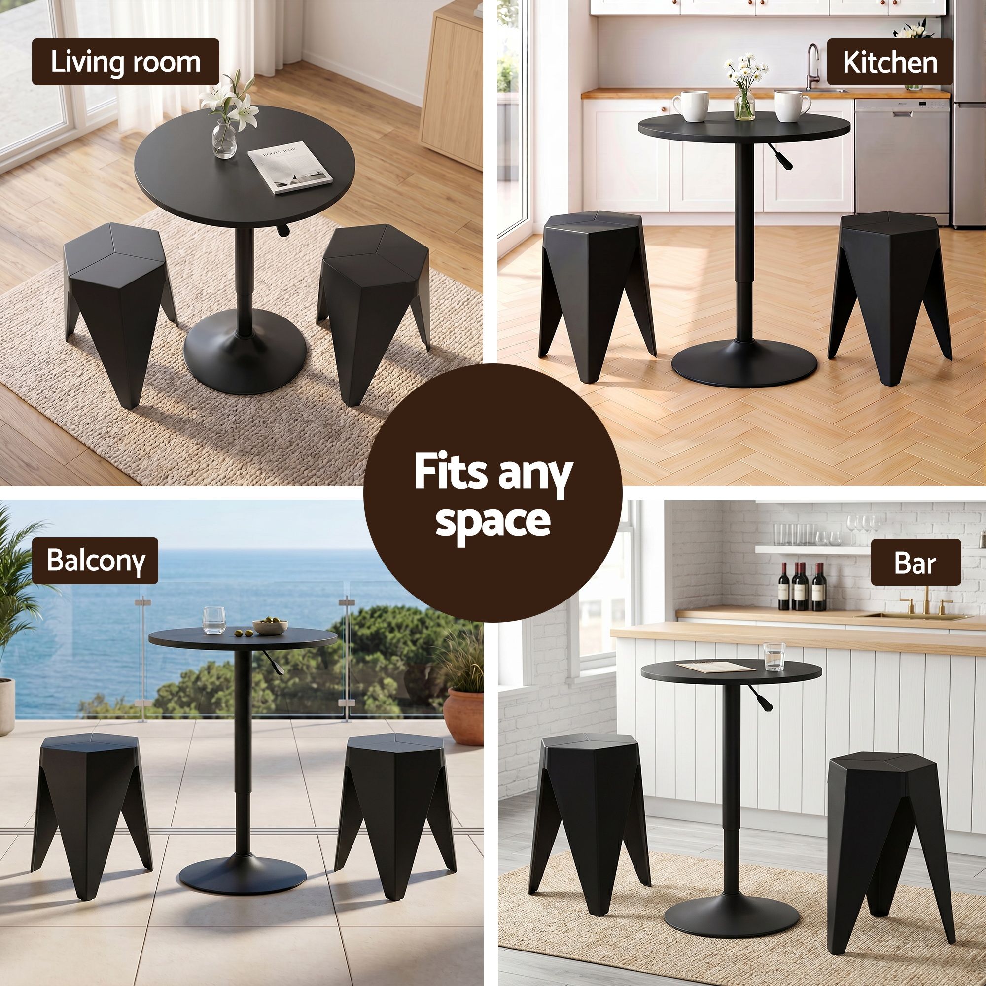 Bar Stools Table Set 3 Piece Black Cafe | Simpledeals