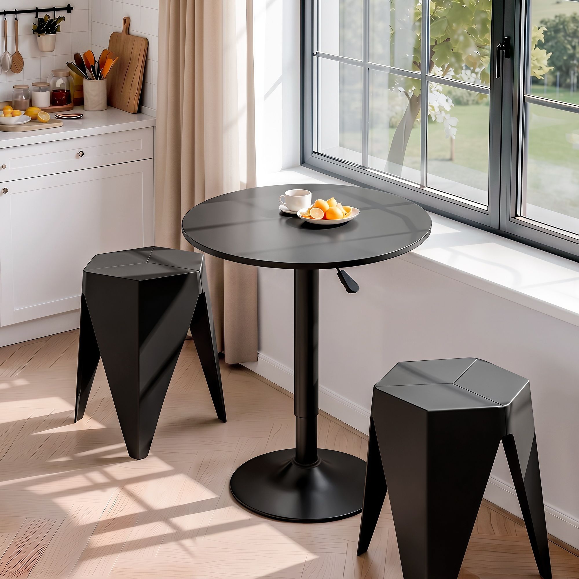 Bar Stools Table Set 3 Piece Black Cafe | Simpledeals