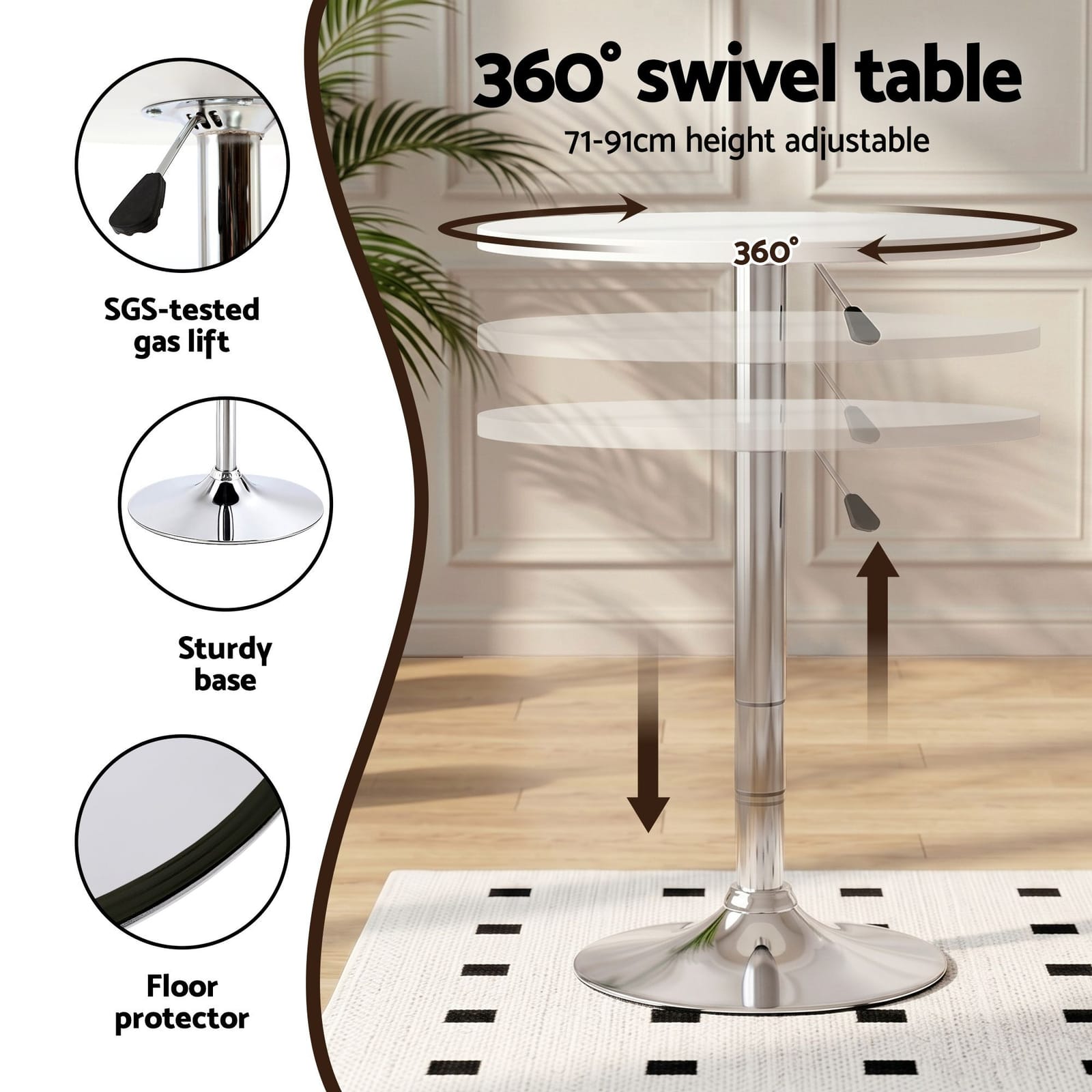 Bar Table Set White Marble 60x60x71cm
