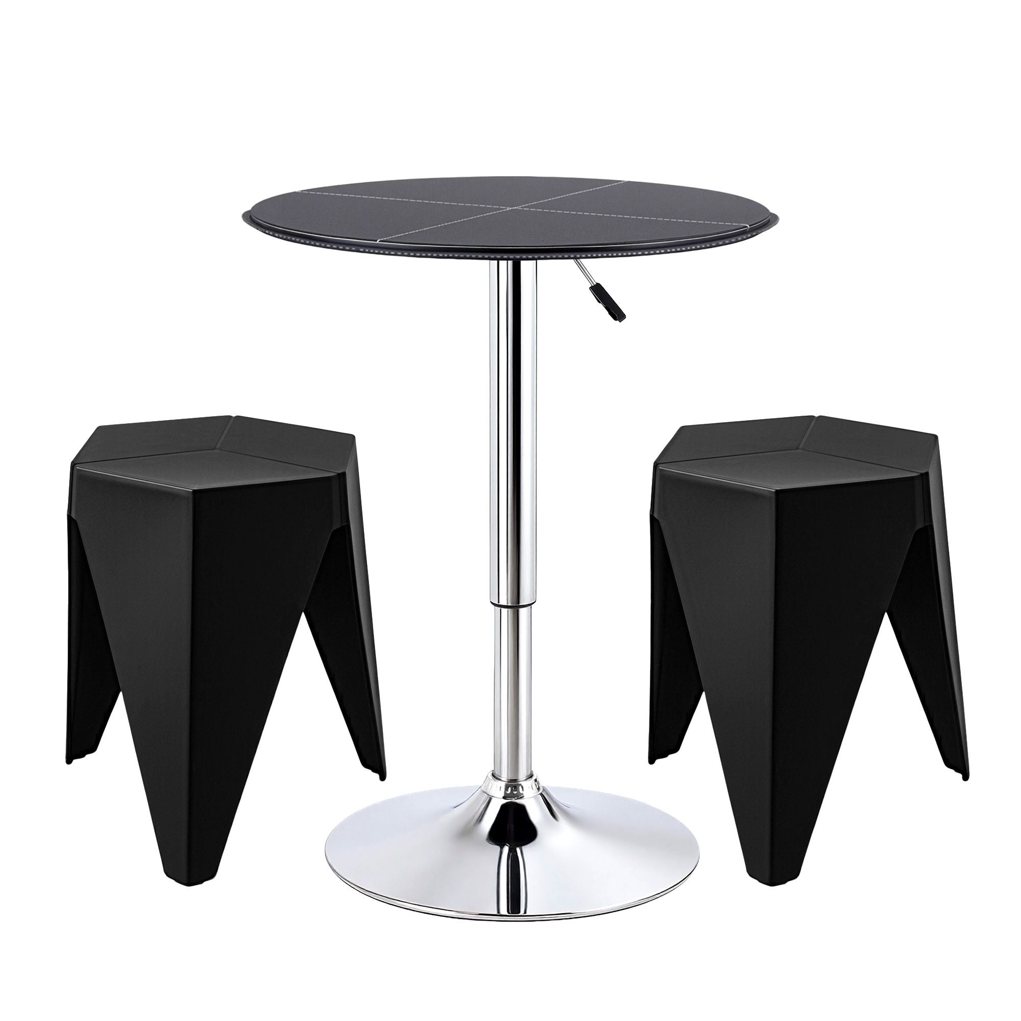 Bar Table Stool Set 3 Piece Black PVC | Simpledeals
