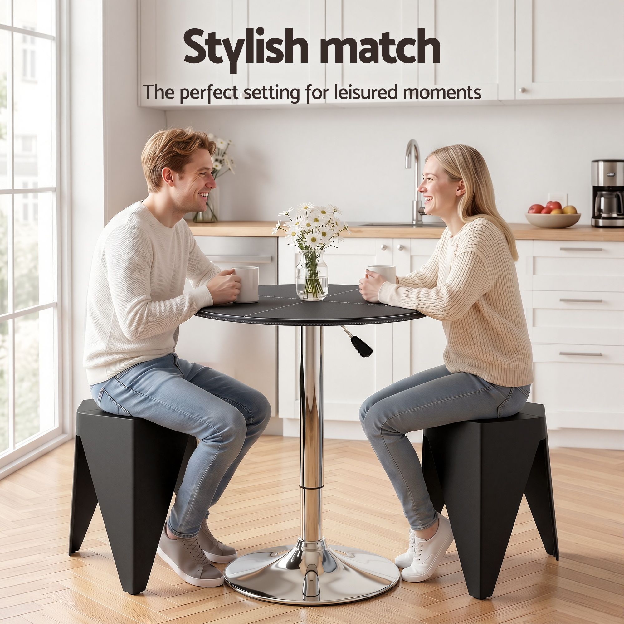 Bar Table Stool Set 3 Piece Black PVC | Simpledeals