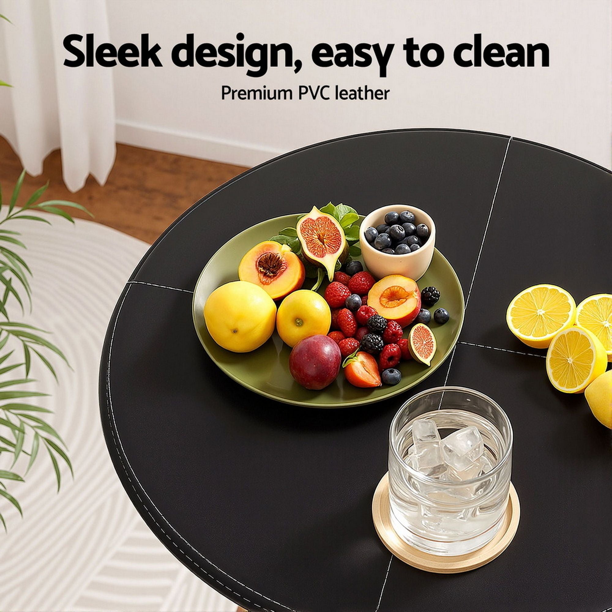 Bar Table Stool Set 3 Piece Black PVC | Simpledeals