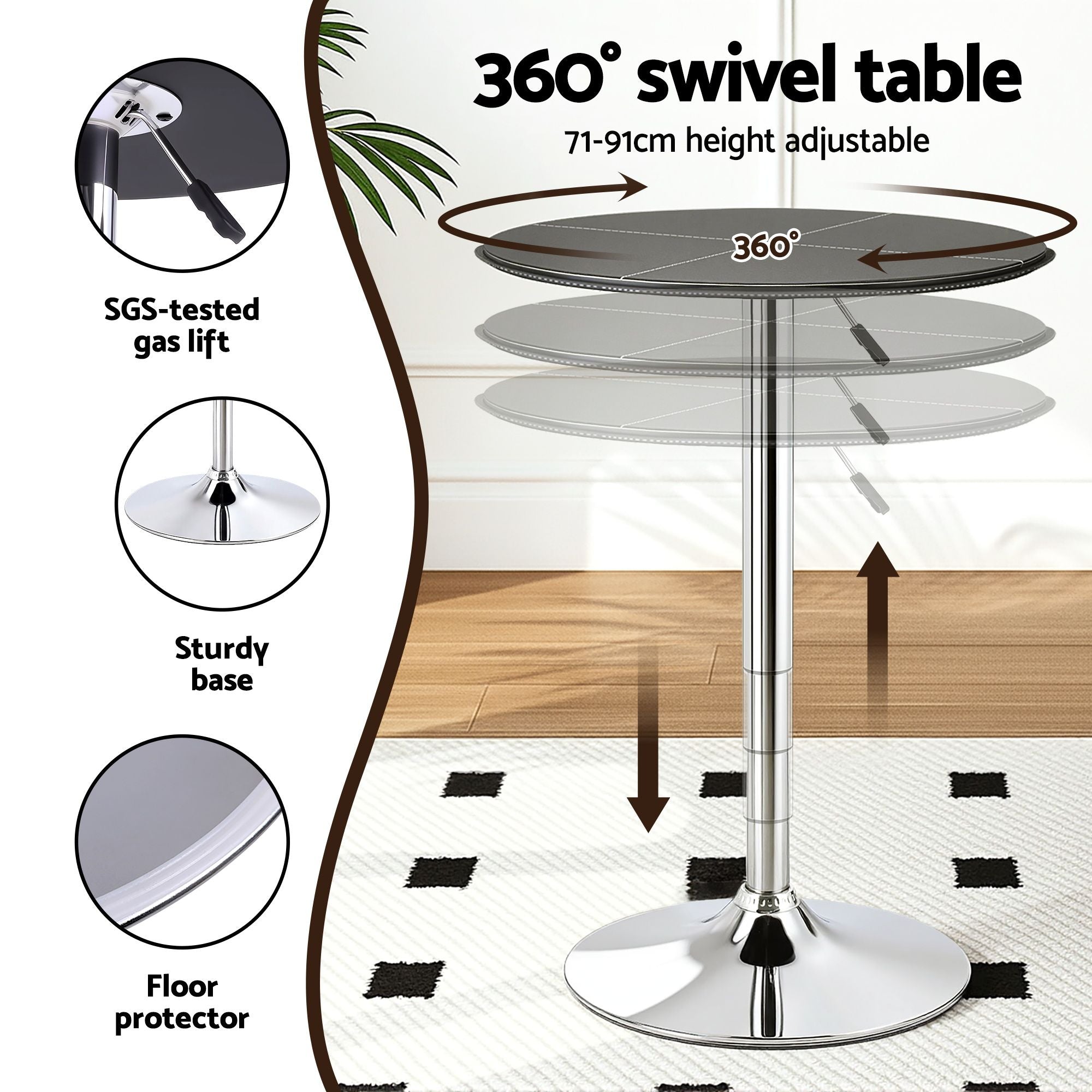 Bar Table Stool Set 3 Piece Black PVC | Simpledeals