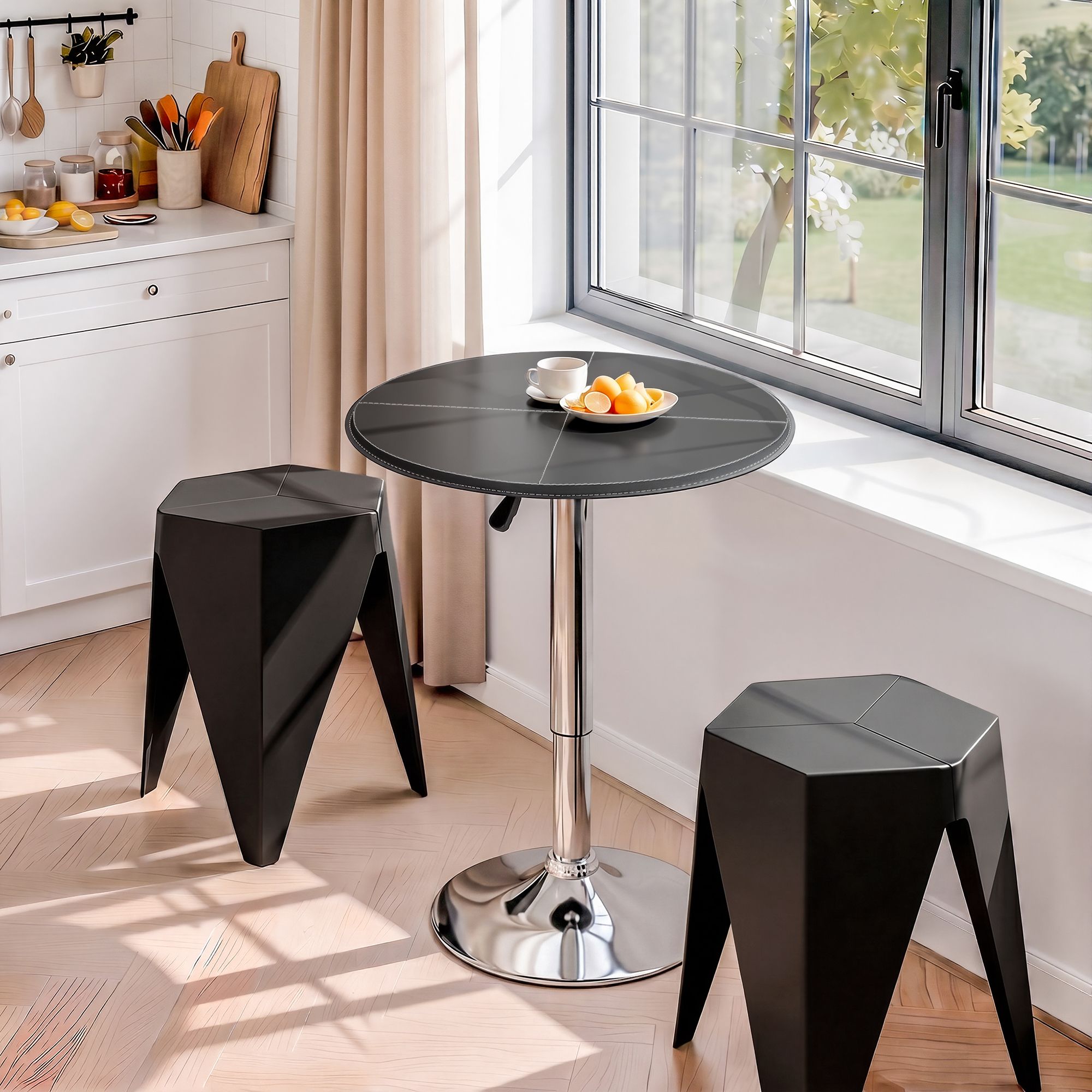Bar Table Stool Set 3 Piece Black PVC | Simpledeals