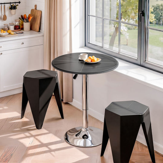 Bar Table Stool Set 3 Piece Black PVC - Table & Bar Stools