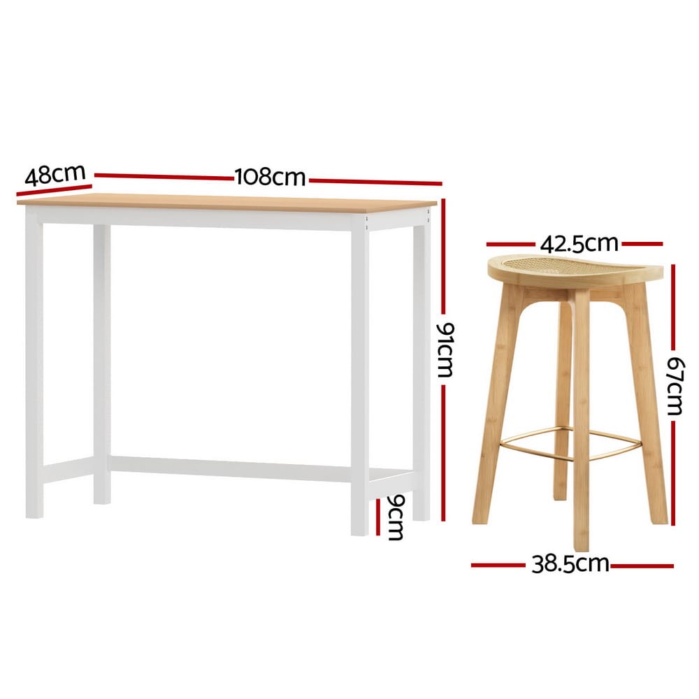 Bar Table And Stools Set Natural 108x48x91cm