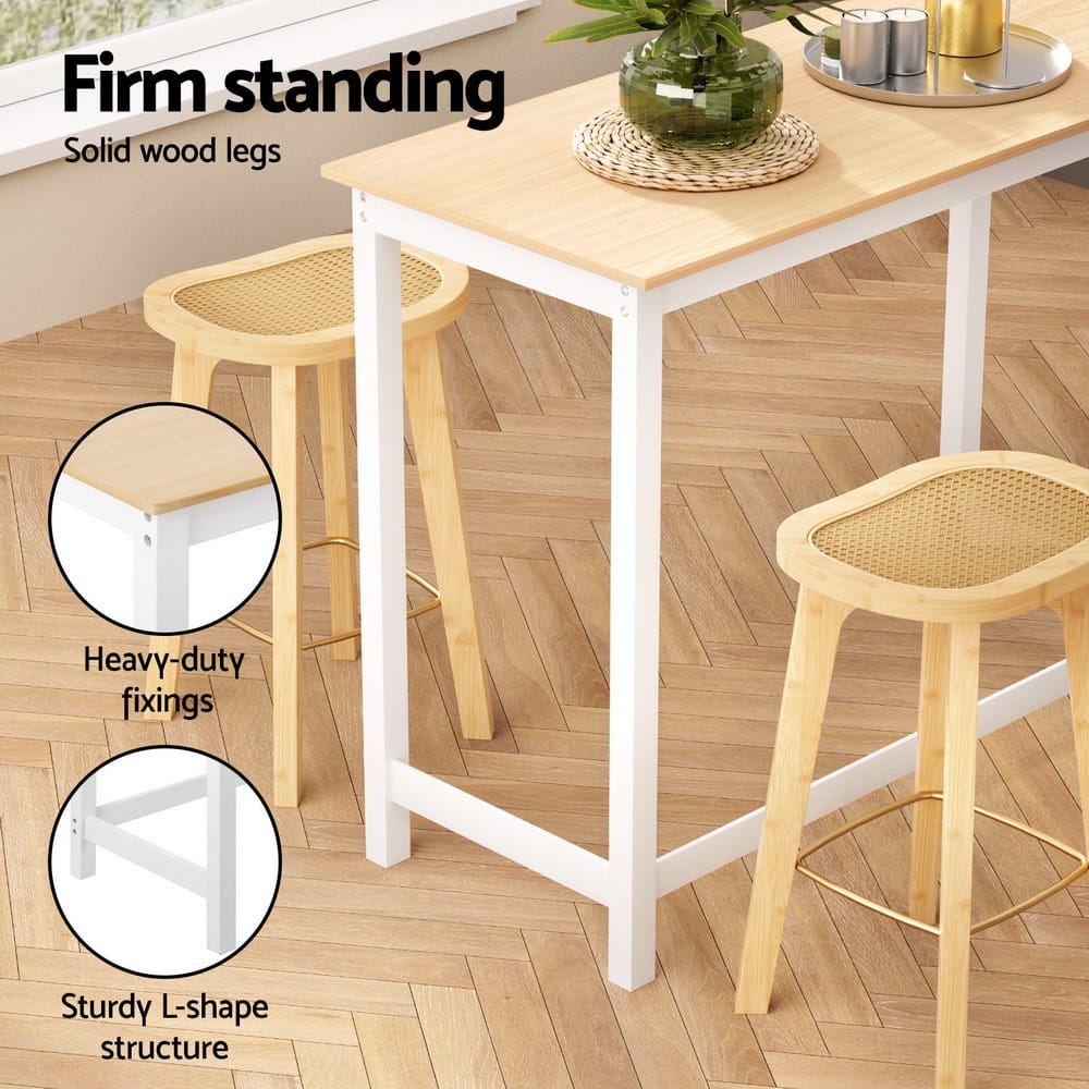 Bar Table And Stools Set Natural 108x48x91cm