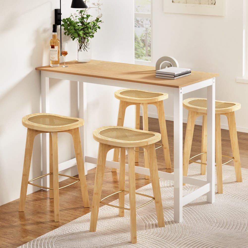 Bar Table And Stools Set Natural 108x48x91cm