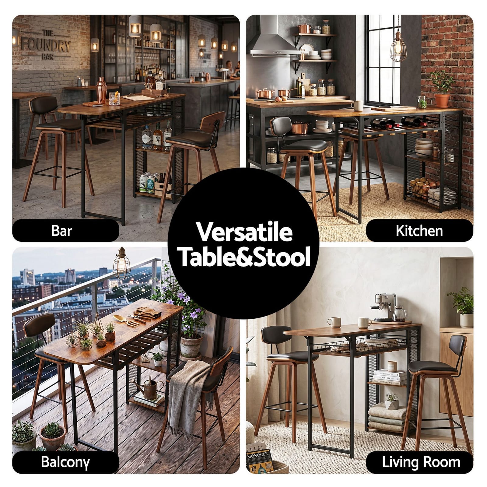 Bar Table Set Solid Wood 140x40x92cm