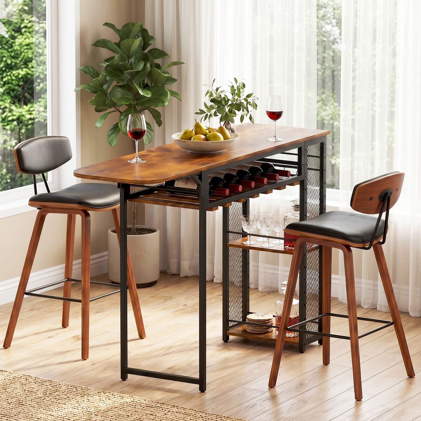 Bar Table Set Solid Wood 140x40x92cm
