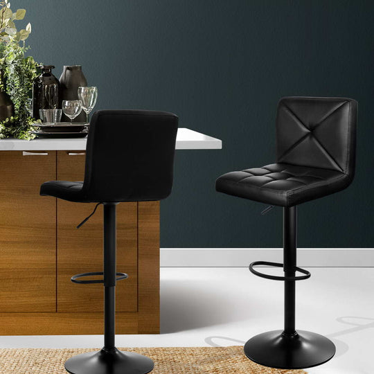 2X Bar Stools Kitchen Dining Chairs Gas Lift Stool Leather Black - Table & Bar Stools