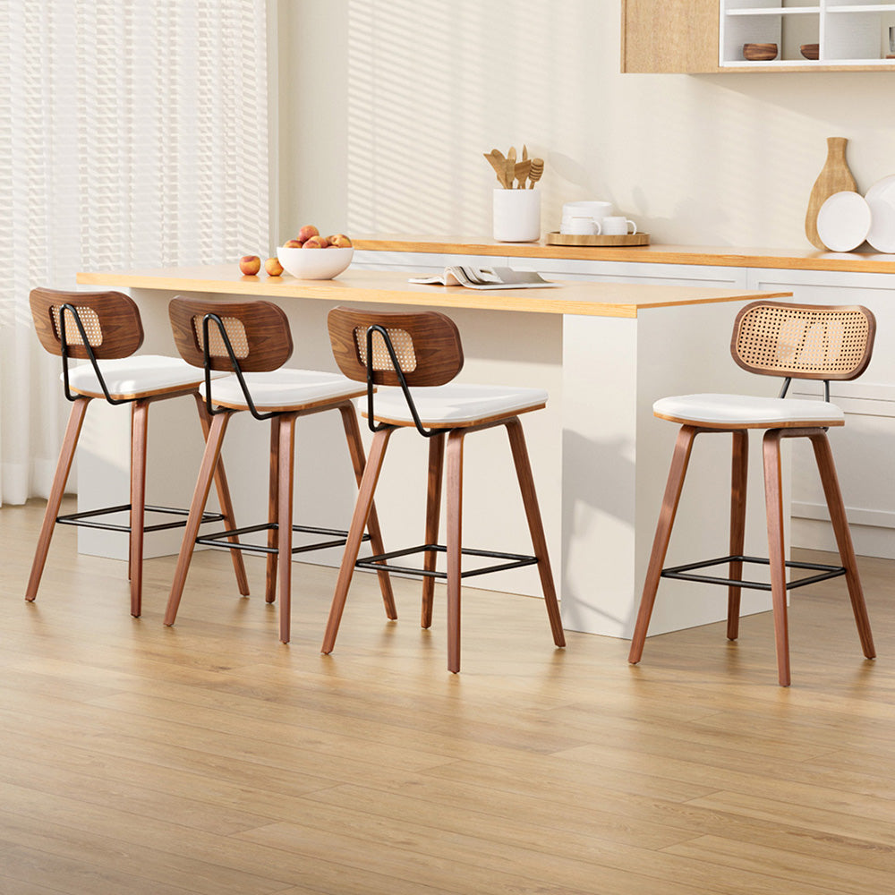 Bar Stools Kitchen Counter Rattan Chairs PU Leather Padding