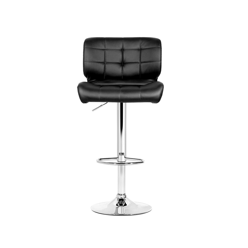4x Bar Stools Gas Lift Leather Padded Black