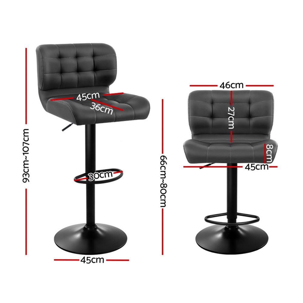 2x Bar Stools Gas Lift Leather Padded Grey