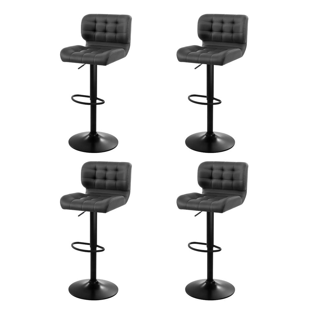 Grey colour - 4X Bar Stools Gas Lift Leather Padded Grey