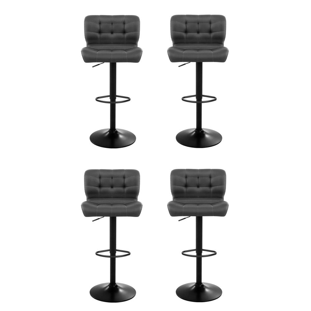 Massage Chairs - 4X Bar Stools Gas Lift Leather Padded Grey