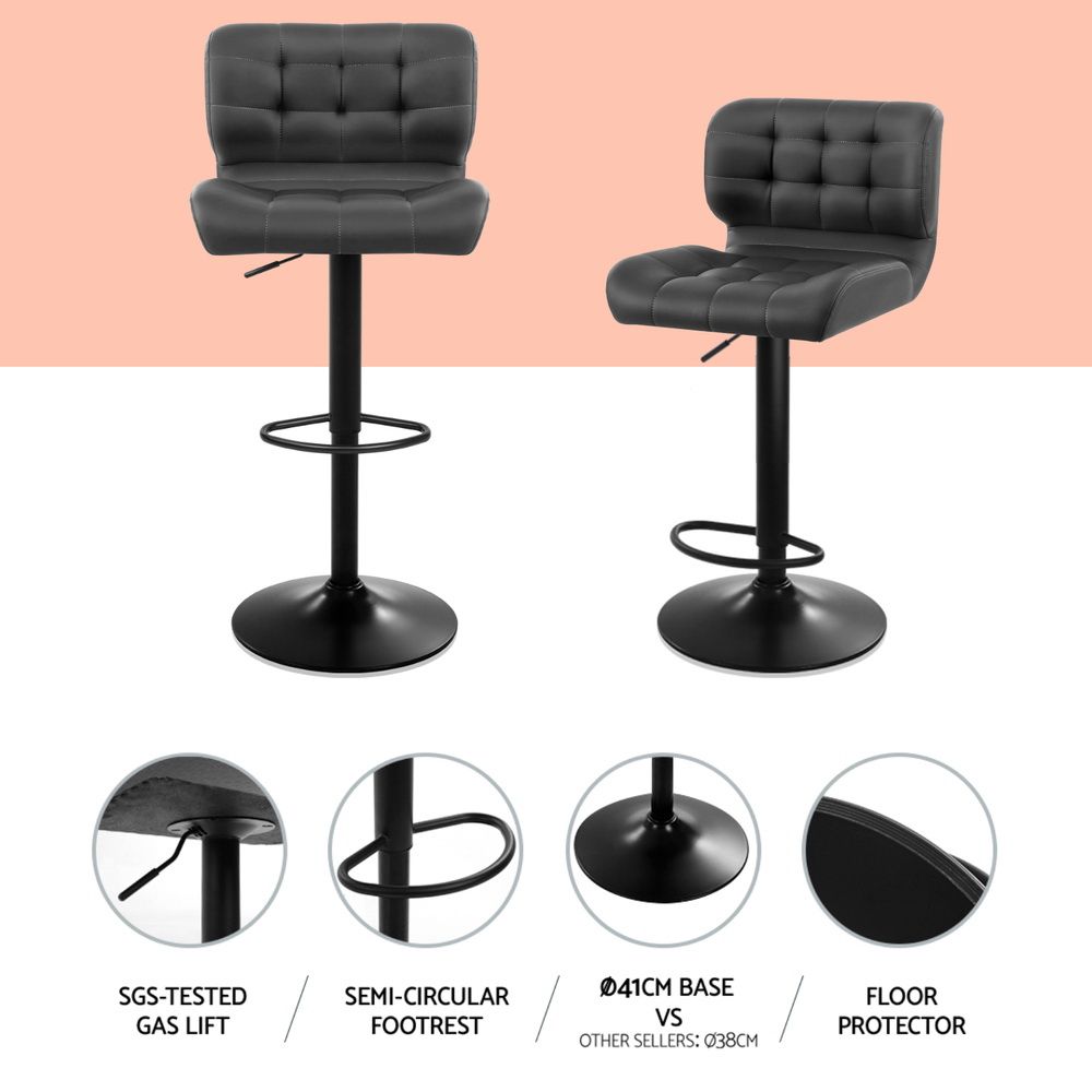 Leather finish - 4X Bar Stools Gas Lift Leather Padded Grey