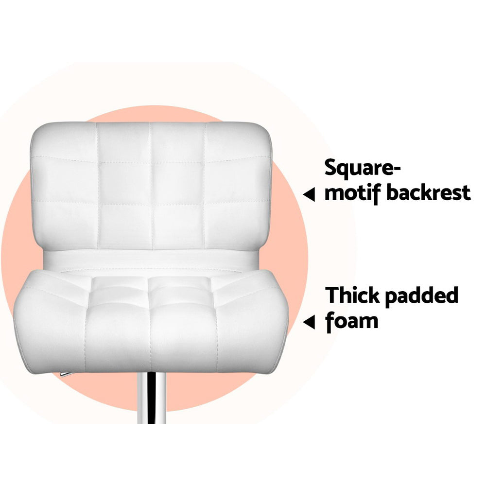 2x Bar Stools Gas Lift Leather Padded White