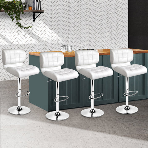 4X Bar Stools Gas Lift Leather Padded White
