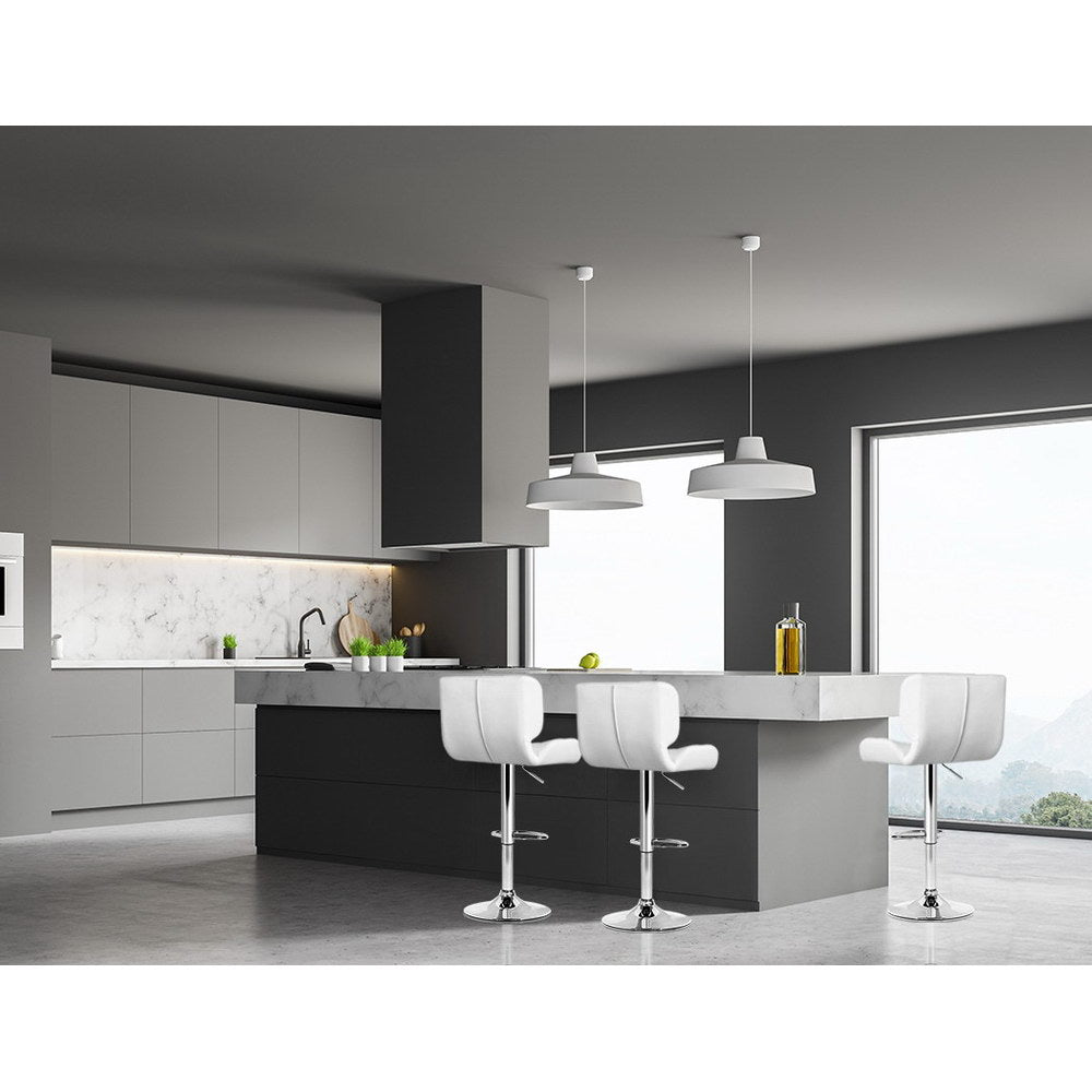 4x Bar Stools Gas Lift Leather Padded White