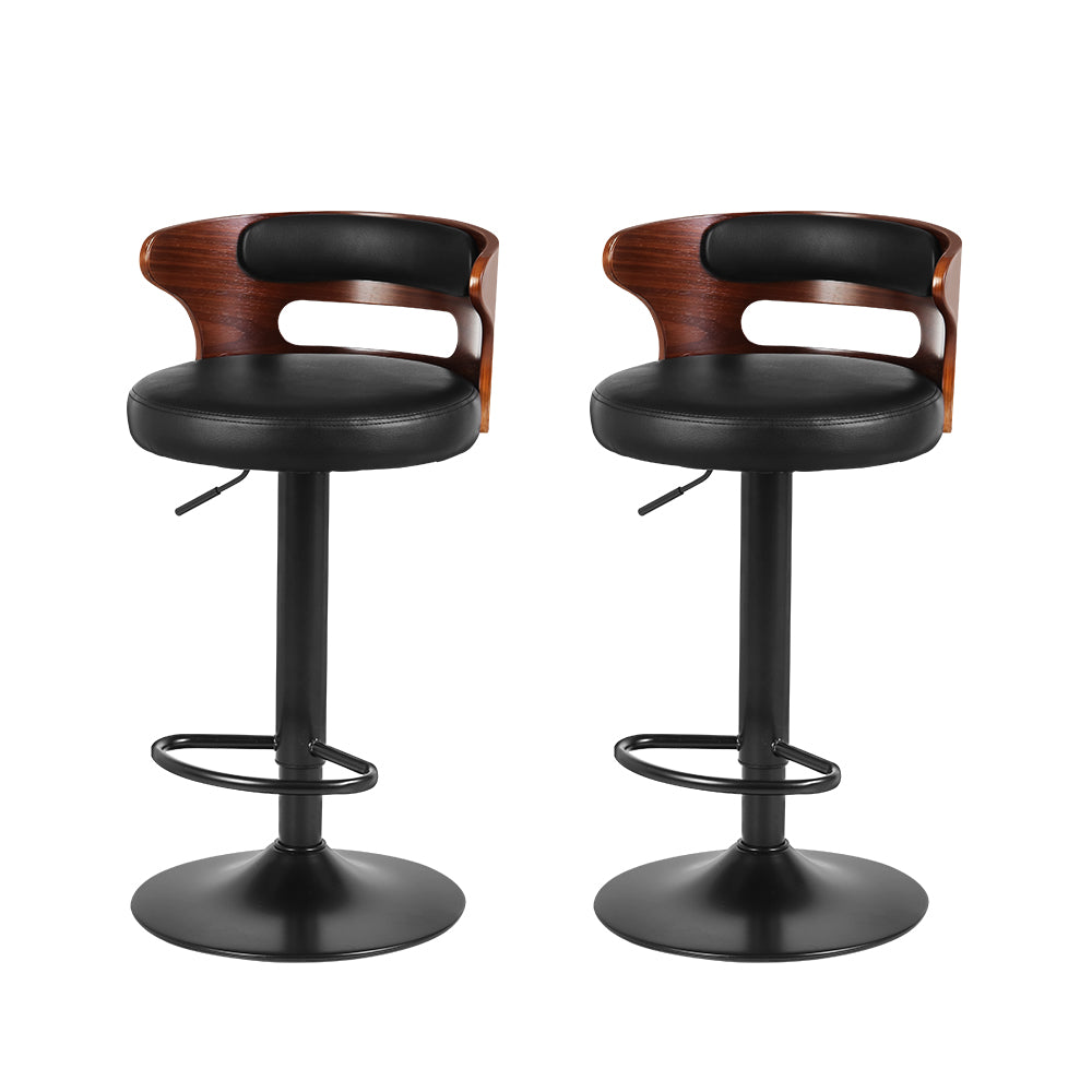 Comfortable Wooden Gas Lift Leather Stool Metal Black Barstools
