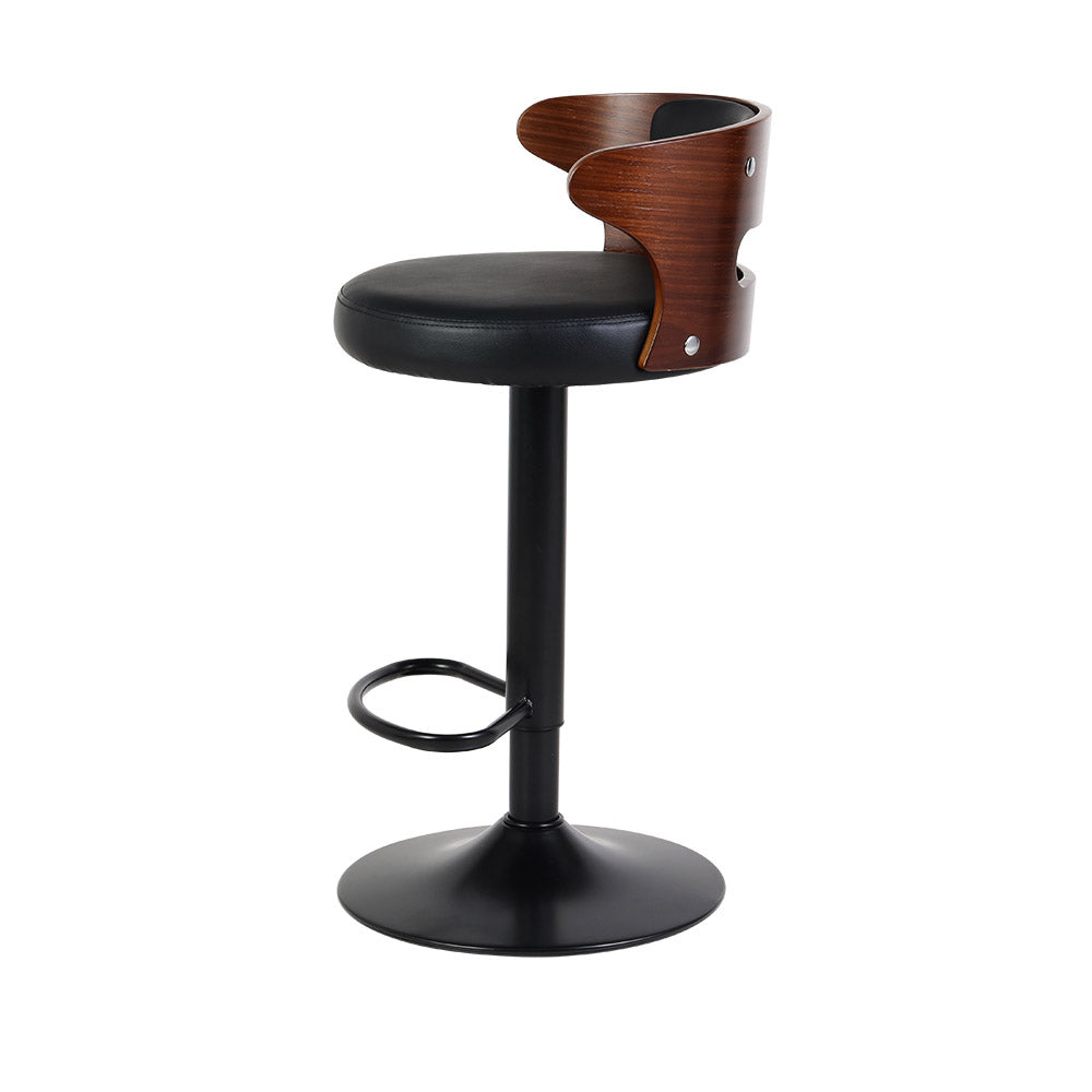 Comfortable Wooden Gas Lift Leather Stool Metal Black Barstools