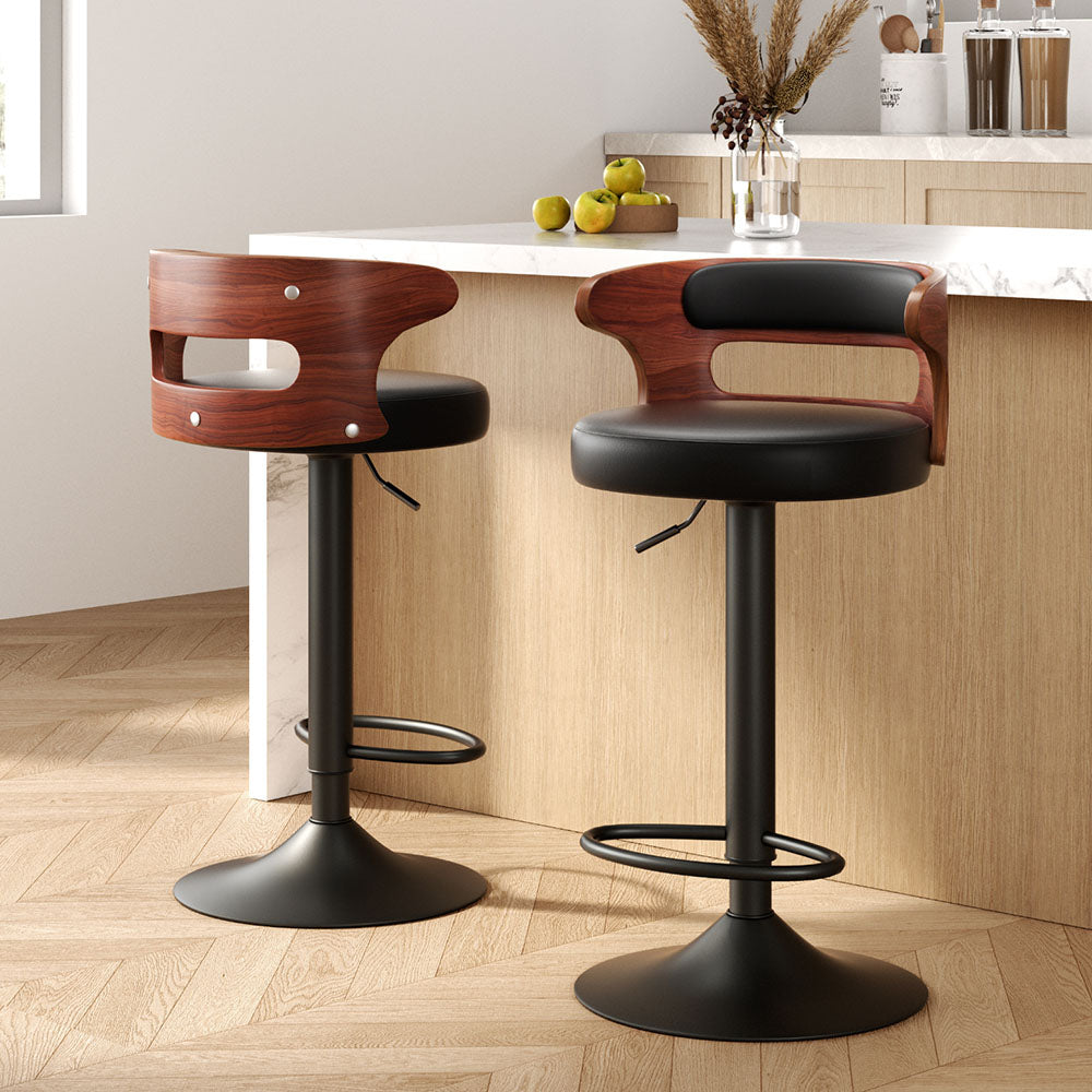 Modern Gas Lift Bar Stools Set of 2 Faux Leather Pub Chairs