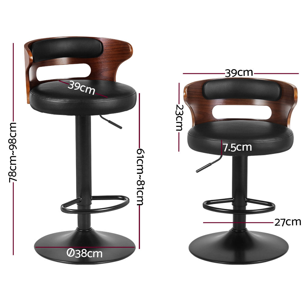 Modern Gas Lift Bar Stools Set of 2 Faux Leather Pub Chairs