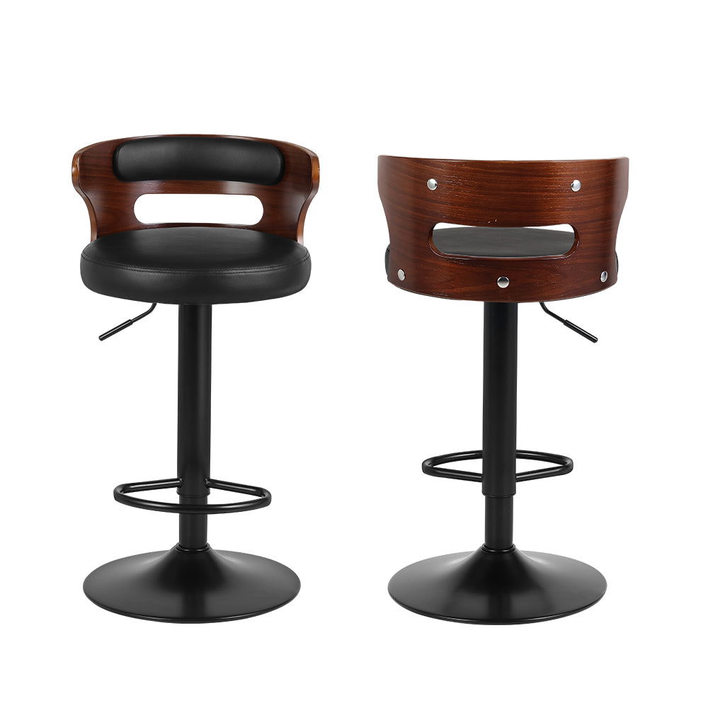Modern Gas Lift Bar Stools Set of 2 Faux Leather Pub Chairs