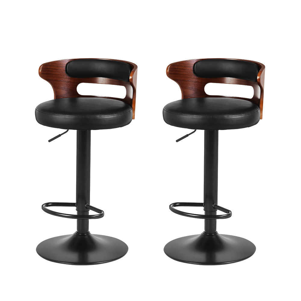 Modern Gas Lift Bar Stools Set of 2 Faux Leather Pub Chairs