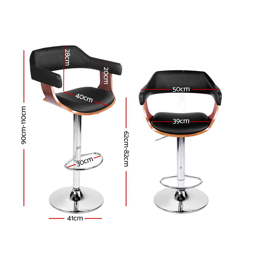 Wooden Gas Lift Bar Stool PU Leather Swivel Chrome Base Adjustable Height