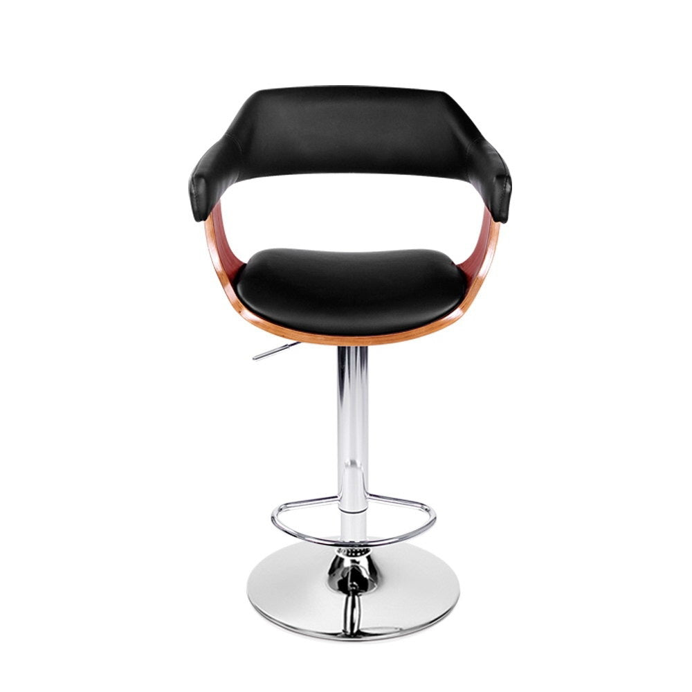Wooden Gas Lift Bar Stool PU Leather Swivel Chrome Base Adjustable Height