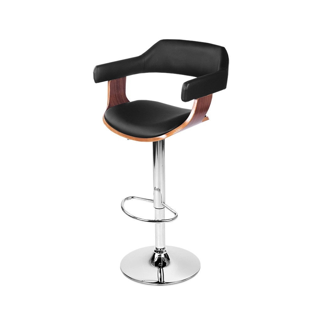 Wooden Gas Lift Bar Stool PU Leather Swivel Chrome Base Adjustable Height