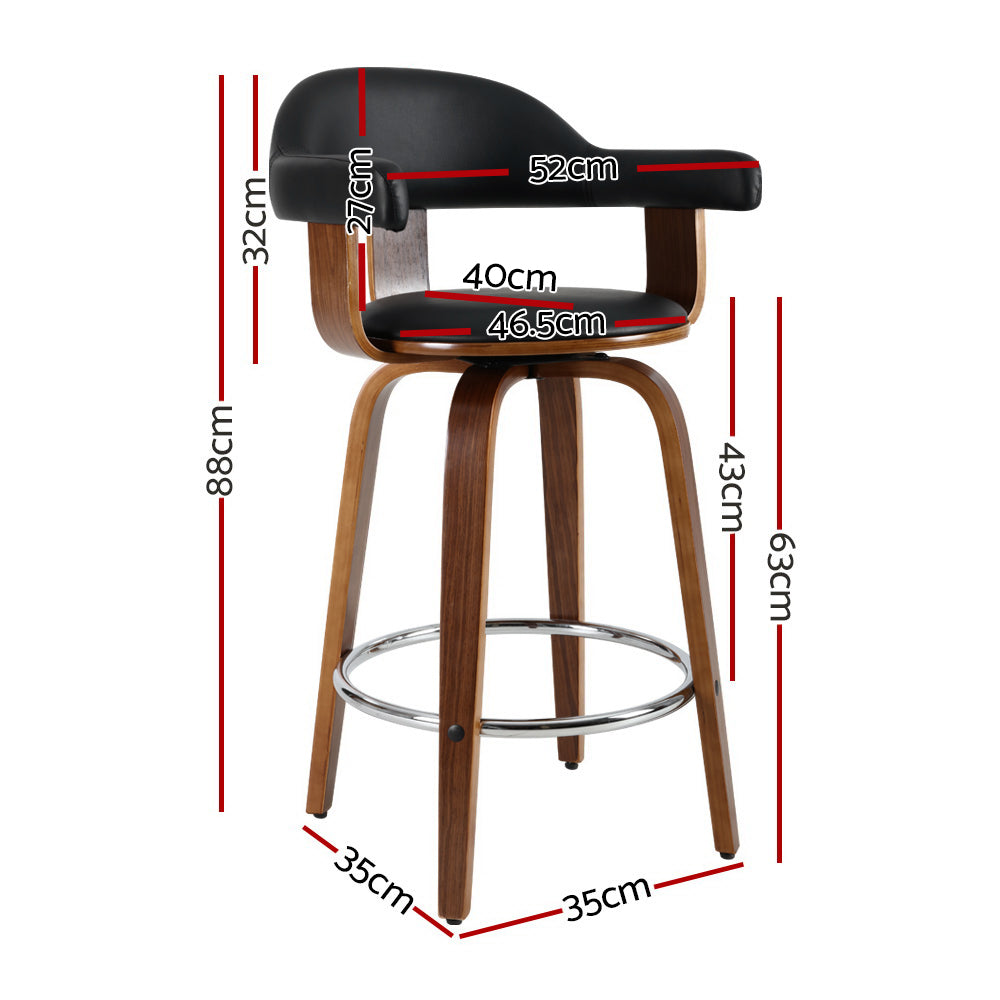 2 Pack Bar Stools Leather Seat Wooden Legs Modern Kitchen Bar Chairs