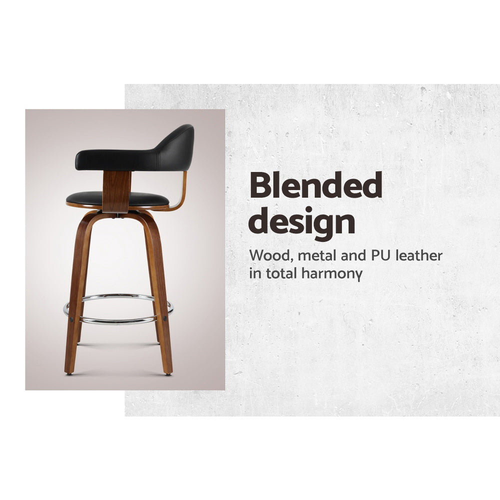 2 Pack Bar Stools Leather Seat Wooden Legs Modern Kitchen Bar Chairs