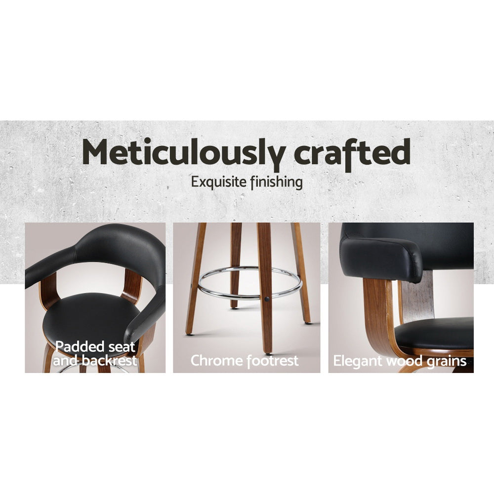 2 Pack Bar Stools Leather Seat Wooden Legs Modern Kitchen Bar Chairs