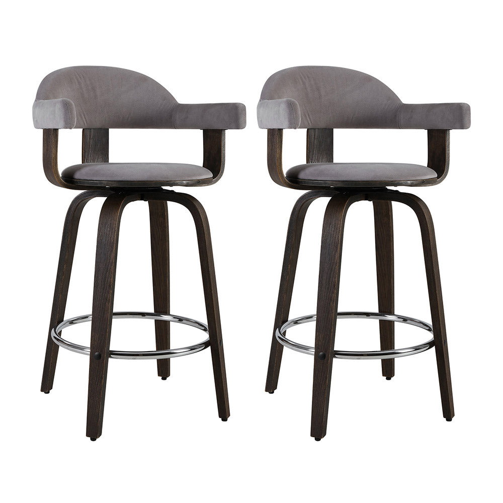 2x Bar Stools Wooden Dining Chair Grey