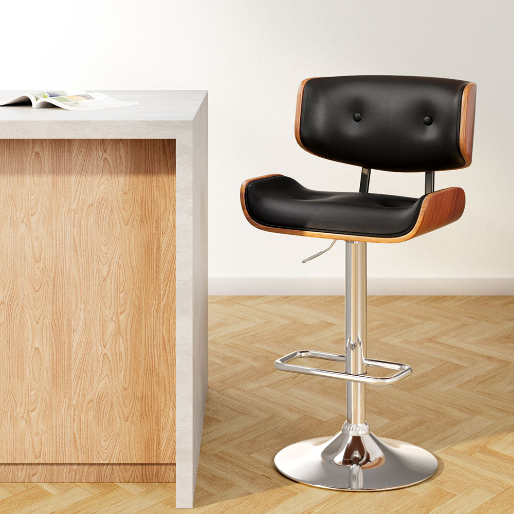 Bar Stools Gas Lift Leather Black