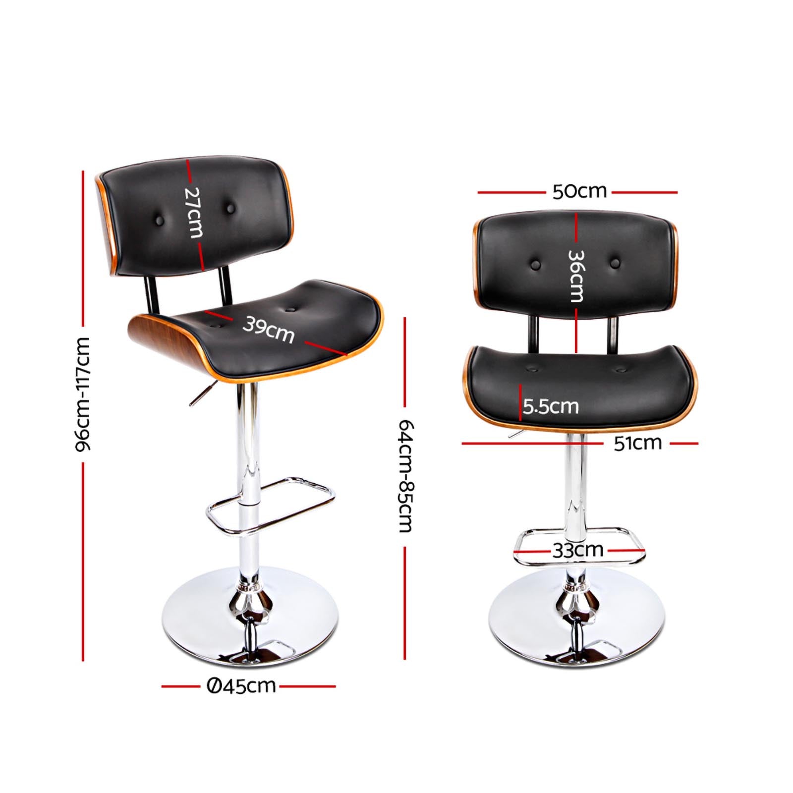 Bar Stools Gas Lift Leather Black